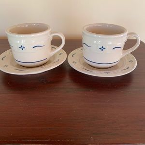 Longaberger Pottery Cup & Saucers Classic Blue